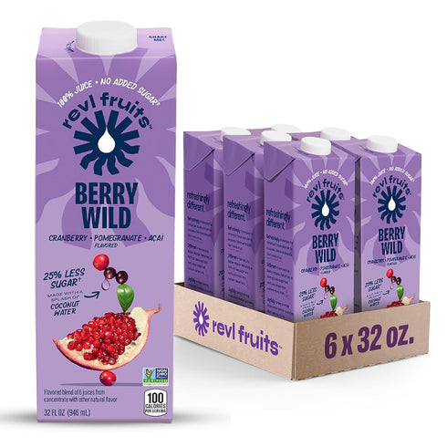 Revl Fruits 100% Juice, No Added Sugar, Cranberry Pomegranate Acai, Berry Wild,
