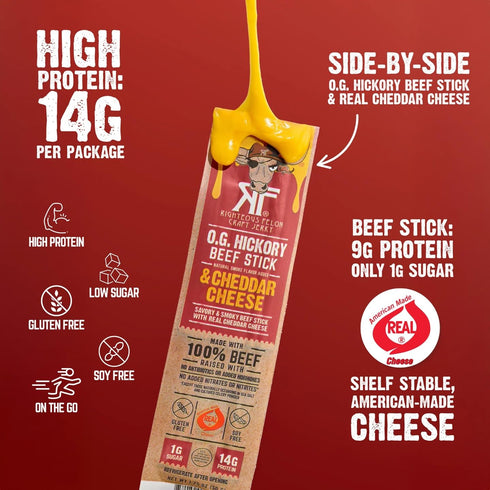 Generic 1.75 oz 10 Count 14g 100% Righteous Felon Craft Jerky O.G. Hickory Beef Sticks & Cheddar Cheese Combo, x