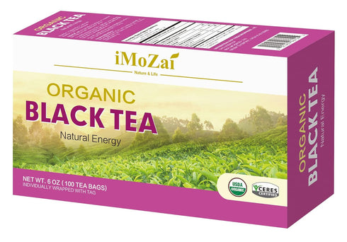 Imozai Organic Black Tea Bags, 100 Count, Individually Wrapped