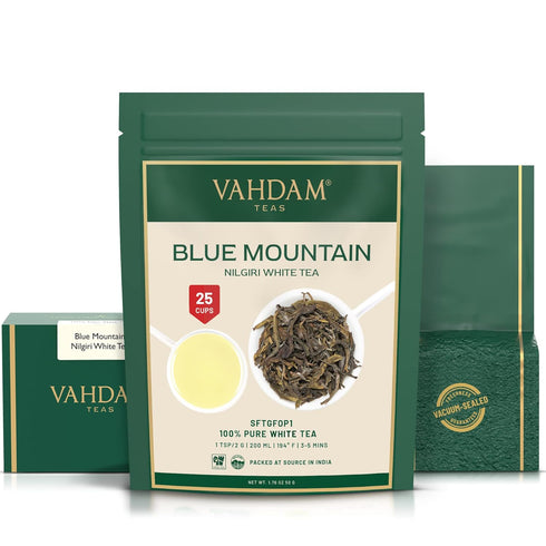 VAHDAM Exotic White Tea Leaves From The Blue Mountains (25 Cups/1.76oz) - 100% Pure White Tea Loose Leaf, Mellow &
