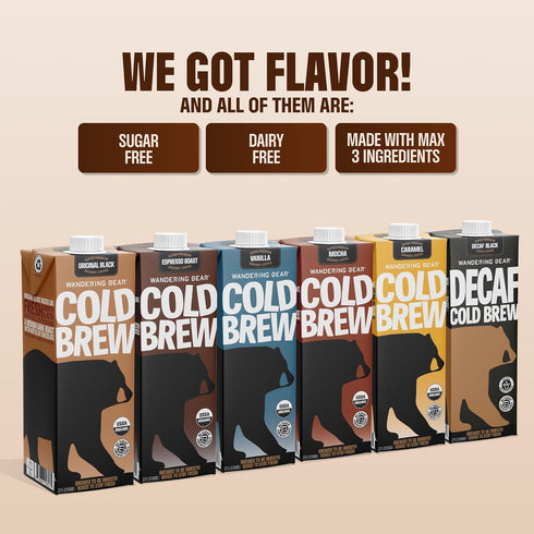 32 oz, 3 pack Wandering Bear Decaf Cold Brew Coffee - Bold, Smooth, No Sugar Added, Shelf-Stable, Ready to Drink