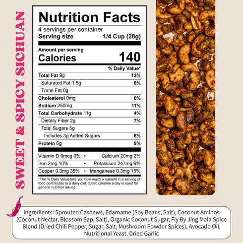 4 Daily Crunch, Cashews Edamame Sprouted Sweet Sichuan, Ounce