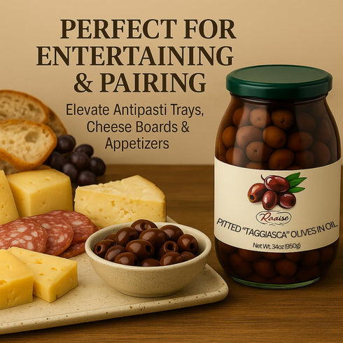 34oz (950g) Ranise Pitted Taggiasca Olives in Extra Virgin Olive Oil - Authentic Taggiasca Olives from Liguria, Italy