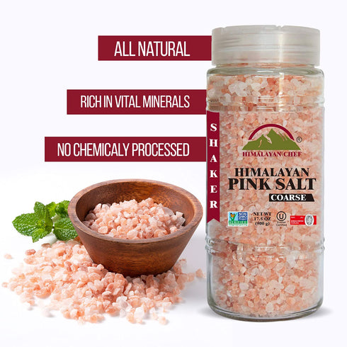 Jar-17.5oz, 1.09 (Pack 1) (5305) Himalayan Chef Himalayan Pink Salt, Coarse Salt, Grain, Glass Pound