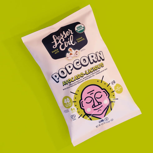 4.6 Oz, Pack 3 LesserEvil Avocado-licious Organic Popcorn, Amazon Exclusive, Premium Quality, Minimally Processed, No