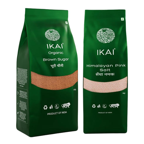 IKAI Organic Brown Sugar (Single Packet) + Himalayan Pink Salt (Single Pack)