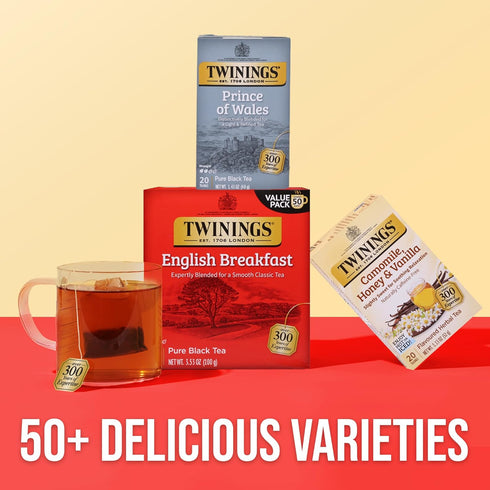 20 Count (Pack 6), 120 Twinings Prince of Wales Black Tea Individually Wrapped Bags, of Velvety Smooth & Mild