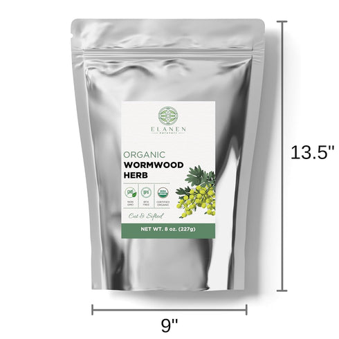 Elanen Naturals Organic Wormwood Herb 8 oz. (227g), USDA Certified Organic Artemisia absinthium, Cut & Sifted Wormwood