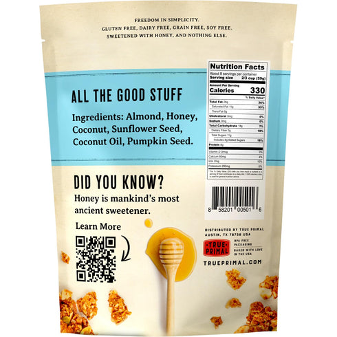 1 lb True Primal Grainless Granola Original. Made with honey. Gluten free. Grain free. (formerly Steve's PaleoGoods