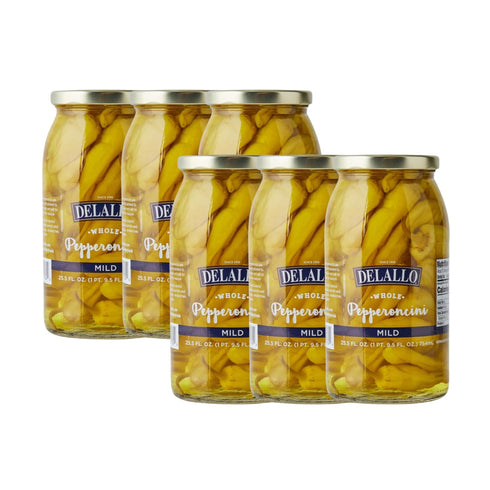 DeLallo Mild Pepperoncini Peppers, 25.5 Ounce Jar 6 Pack, Whole Yellow Pickled