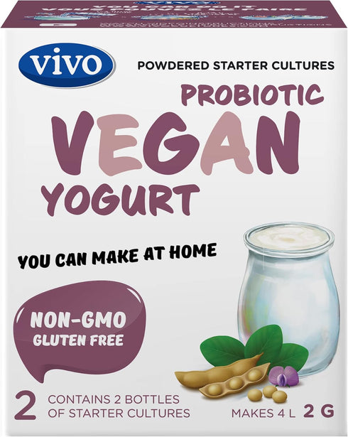 5-Box (10 Pack 30 VIVO Vegan Yogurt Starter Vegan Yogurt Culture Starter with Probiotics - Bottles) - Makes Up