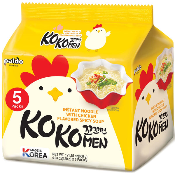 Korean Food Paldo KOKOMEN Instant Noodle, Chicken Flavored Spicy Soup Ramen, 4.23