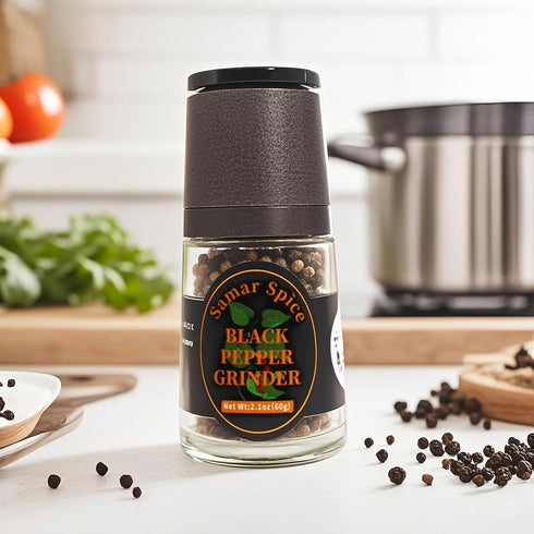 Samar Spice 2.1oz(60g) All-Natural Whole Black Peppercorns with Adjustable Grinder | Premium Refill | Chef-Selected