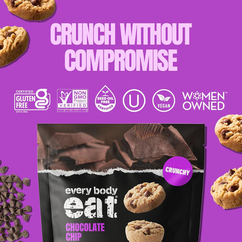 5 Every Body Eat Crunchy Cookie Bites, Chocolate Chip - Gluten Free, Dairy Free, Vegan Snack Cookies, Ounce