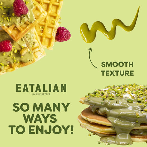 17.63 oz/ 500g EATALIAN by AMZ BETTER Pistachio Flavoured Topping, Sweet Protein Cream in Squeezer, Made in Italy