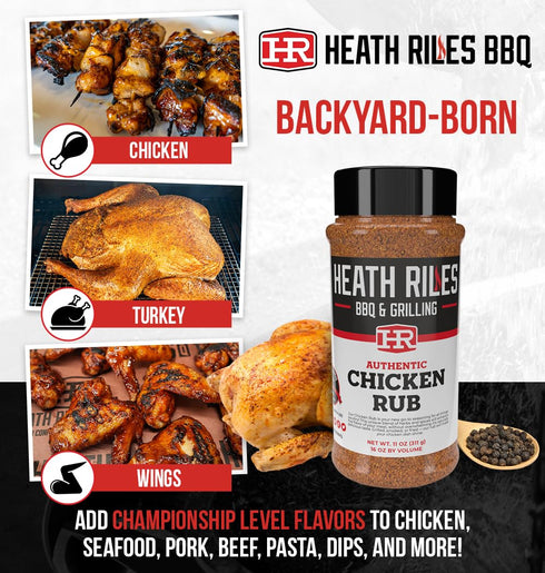 11 oz. Heath Riles BBQ Rub, Chicken Rub Seasoning, Champion Pitmaster Recipe, Shaker Spice Mix