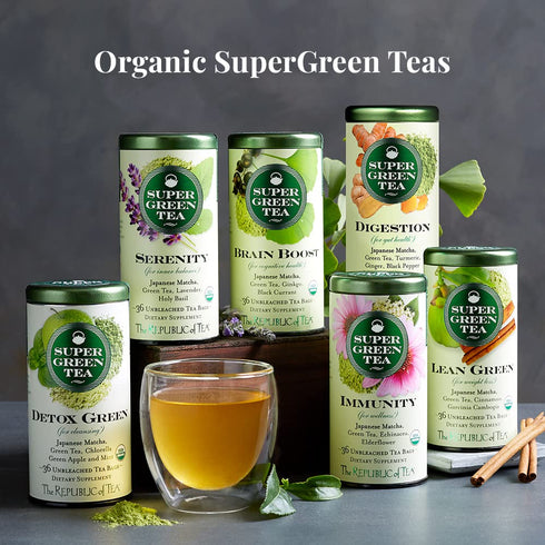 36 The Republic of Tea - Organic Digestion SuperGreen Tea Tin, Tea Bags, Naturally Caffeinated Japanese Matcha