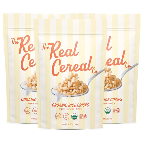 The Real Cereal Company, Organic Brown Rice Crisps Cereal 3-Pack, Zero Sugar,