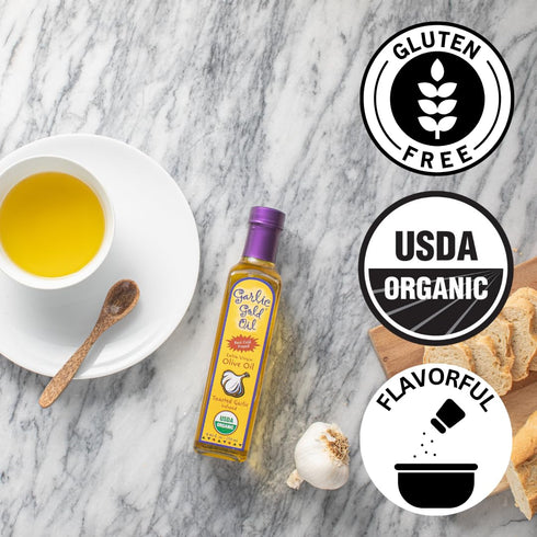 (250 mL, 2 Pack) Garlic Gold Extra Virgin Olive Oil Infused with Garlic, Premium Certified USDA Organic, Low FODMAP