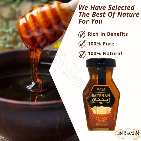 bonballoon (1 Pack 8.82 oz 250 Brilliant Imtenan Honey Orange Natural Bee Honey Egyptian Pure Fresh Syrup Premium Egypt