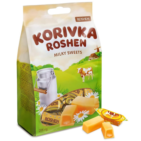 Roshen Korivka Milk Fudge Candy, 7.23oz (205g), Approx. 14 Pieces, Ukrainian Non-Glazed