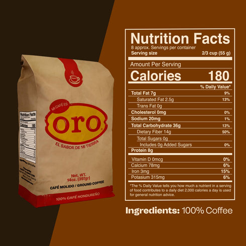 100% Packed 14 Oz 3-Pack Mi cafe es ORO Ground Coffee Honduran Dark Roast; Exotic Flavor; Smooth Aroma; Ideal for Drip