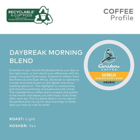 72 Count Caribou Coffee Daybreak Morning Blend Keurig Single-Serve K-Cup Pod, Light Roast Coffee