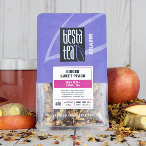 25 2.2 Tiesta Tea - Ginger Sweet Peach, Loose Leaf, Spicy Peach Herbal Tea, Non-Caffeinated Tranquility Blend, Bulk