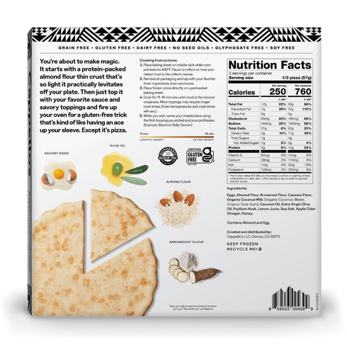 Frozen 6oz Cappello's Gluten Free Almond Flour Thin Crust Naked Pizza