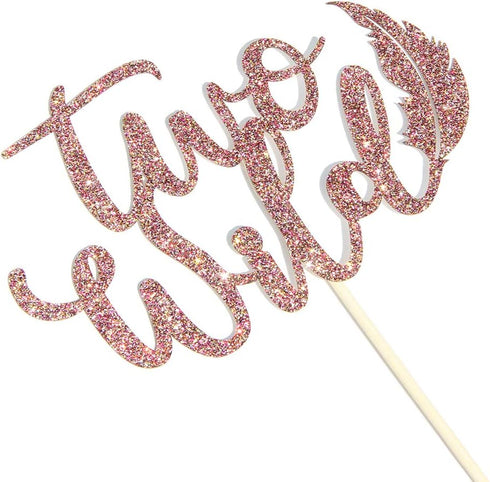 WeBenison Rose Gold Glitter Two Wild Cake Topper for Baby Shower, Kids 2nd Birthday Party Decorations