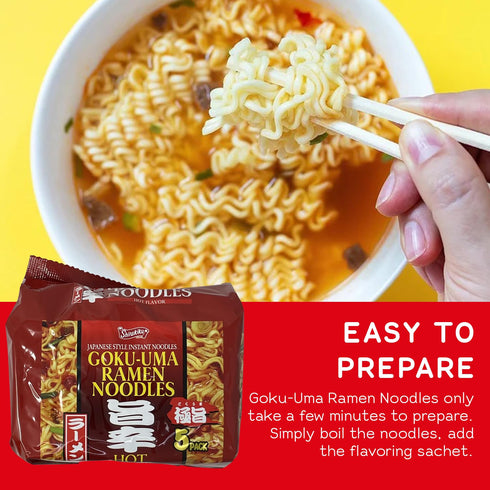 Pack 5 (1.05 lbs) SHIRAKIKU Goku-Uma Ramen Noodles | Japanese Style Hot Flavour Instant Noodles | Wheat, Soybean | Low
