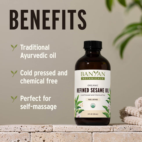 24 oz Banyan Botanicals Refined Sesame Oil Organic Sesame Oil for Skin, Body, Hair & More Multiple Sizes Non GMO