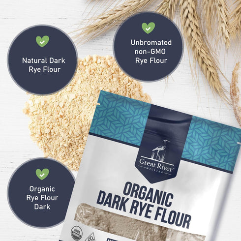 2 Lb Great River Milling Organic Dark Rye Flour | Whole Grain, Non-GMO, Kosher, Unbromated | Earthy Flavor for Rye