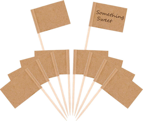Pangda 200 Pack Toothpick Flags, Party Cupcake Picks Cheese Markers Blank Kraft Paper Fruit Sticks for Cupcakes and