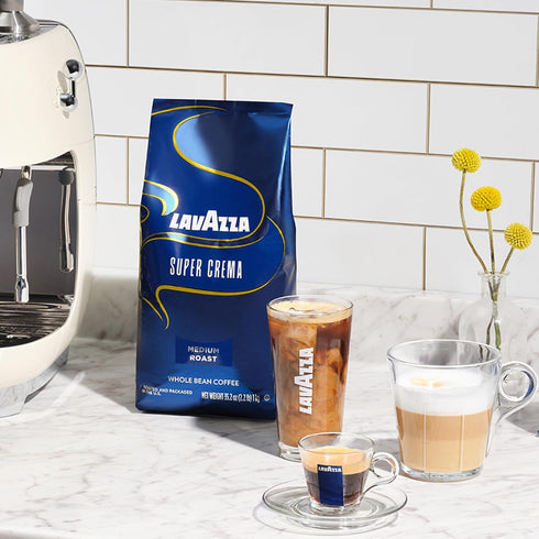 2.2 lb (Pack 2) Lavazza Super Crema Whole Bean Coffee, Medium Espresso Roast, Arabica and Robusta Blend, Bag