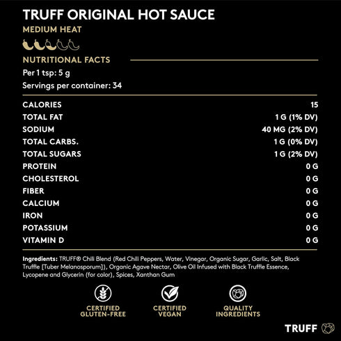 TRUFF Original Black Truffle Hot Sauce, 6 oz, Gourmet Hot Sauce with Ripe Chili Peppers