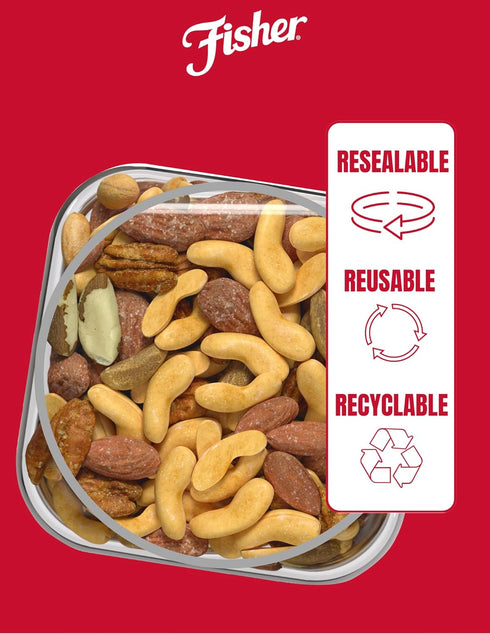 24 100% Fisher Snack Deluxe Mixed Nuts, Ounces, Cashews, Almonds, Pecans, Brazil Nuts, Recyclable, Healthy Snacks