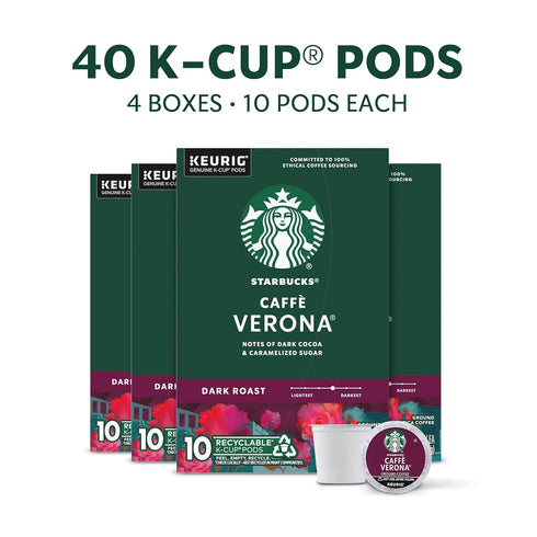 100% 1 (40 Starbucks K-Cup Coffee Pods, Dark Roast, Caff Verona for Keurig Brewers, Arabica, Box Pods)