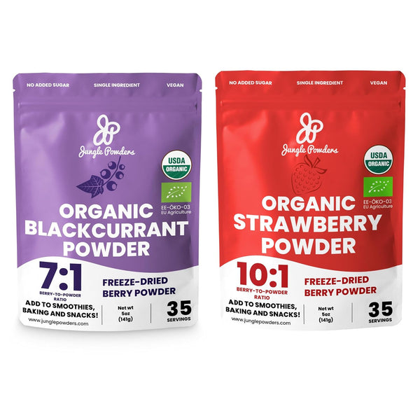 Jungle Powders Organic Black Currant Powder 5oz & Organic Strawberry Powder 5oz