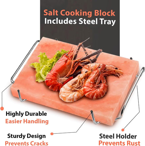 12x8x1.5, ZK Himalayan Salt Block with Steel Tray for Grilling- Cooking, Cutting, and Serving, Food Grade Rock Salt