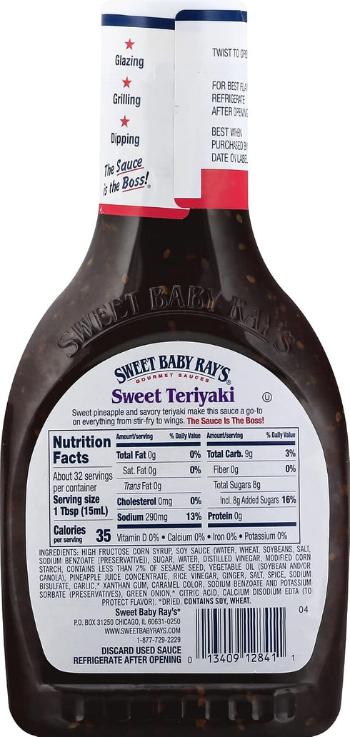 16OZ (16 Oz (Pack 6)) Sweet Baby Ray's Sweet Teriyaki Sauce and Marinade, Fl