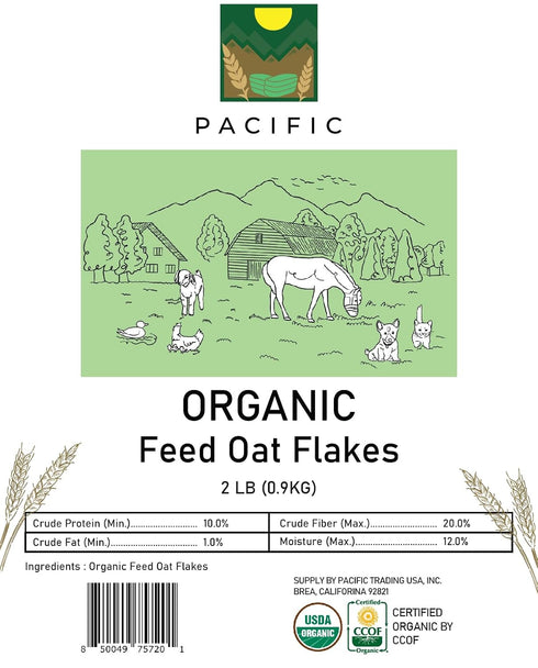 2Lbs Pacific Organic Petfood Organic Feed Oat Flakes - Oat Flakes for Optimal Pet Nutrition - Rich in Fiber & Minerals