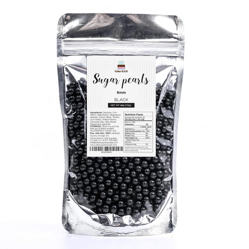 Sugar Pearls - Pearlized Metalic Black 8 mm - 4 oz