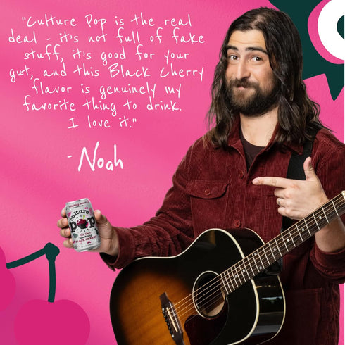 (Multipack, 12ct, 144 oz) Culture Pop Soda, Noah Kahan's Sparkling Black Cherry, Probiotic Low Sugar Soda, Sparkling