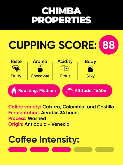 2 Pack 454g MERA CH!MBA Colombian Coffee: Specialty Grade Whole Bean Medium Roast Arabica Coffee, Smooth, No Bitter