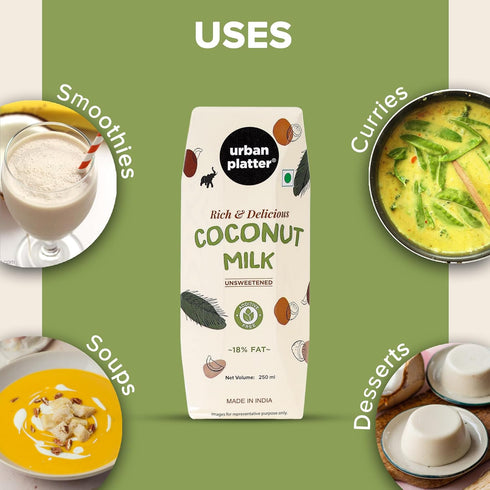 8.45 Oz (250ml) Urban Platter Coconut Milk | Fl | Unsweetened | Rich & Creamy Plant-Based Milk | Dairy-Free, Vegan