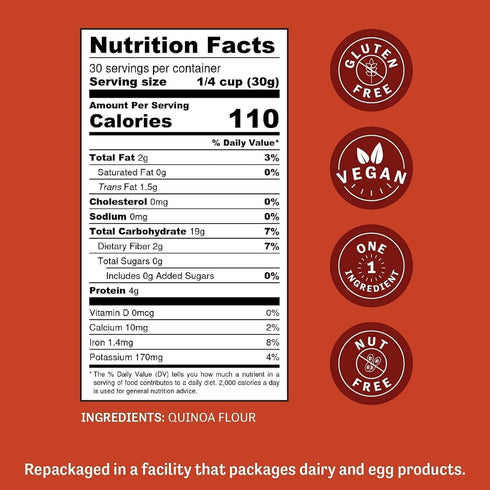 2 lb Judee's Quinoa Flour - Made In USA, Non-GMO, Vegan - Great for Making Pancakes, Muffins, Pie Crusts, Quiches