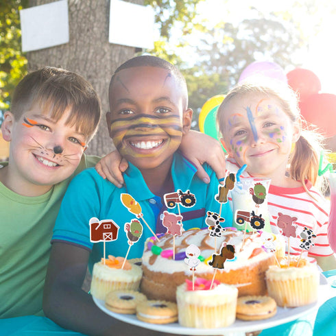 96 Pieces Farm Animal Cupcake Toppers, Chicken Duck Goose Cow Pig Tractor Horse Picks for Baby Shower Birthday Party.