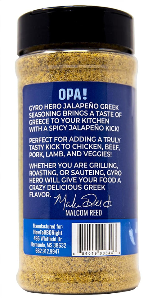 13.5 oz Malcolms Seasonings Gyro Hero Jalapeno Greek Spice Blend Mix, Seasoning Powder, Shaker