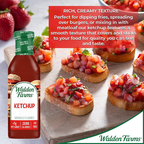 12 oz Walden Farms Ketchup Zero Calorie, Sugar Free, Keto & No Carb Classic Tomato Condiment for Burgers, Fries & More